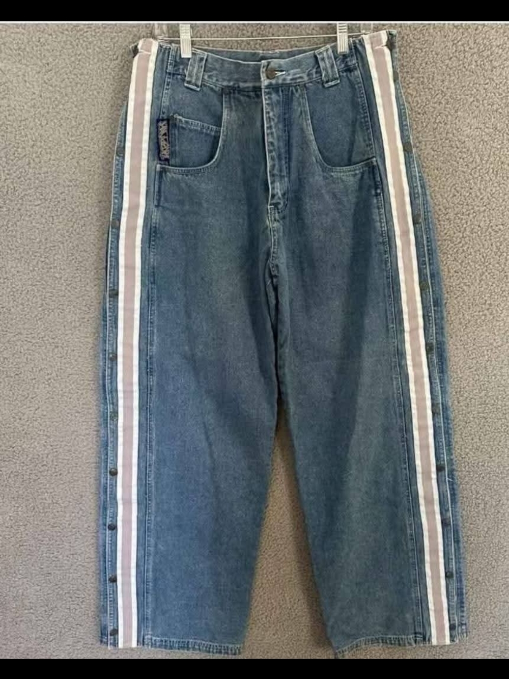 Men's Blue Denim Jeans with White Side Stripes